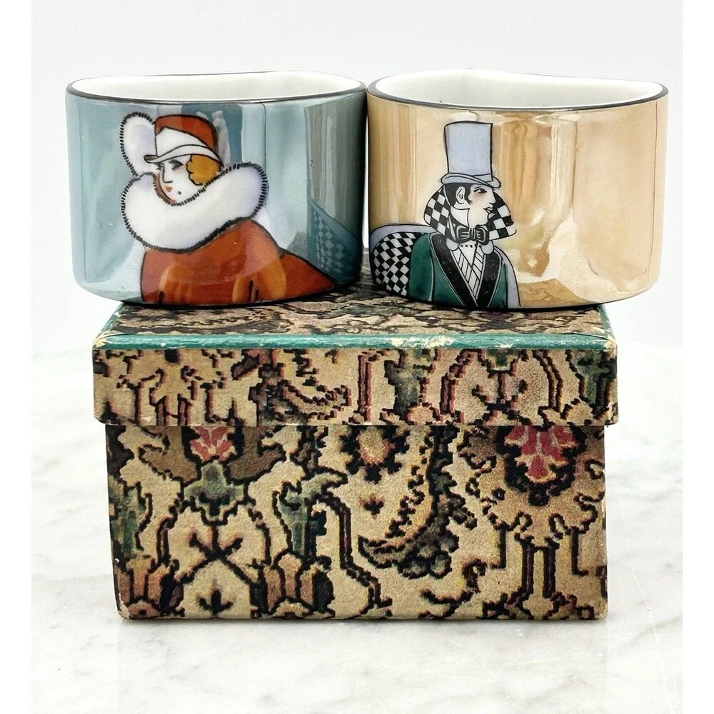 Set Of 2 Antique 1920's Noritake Napkin Rings In Box Luster Flapper Art Deco